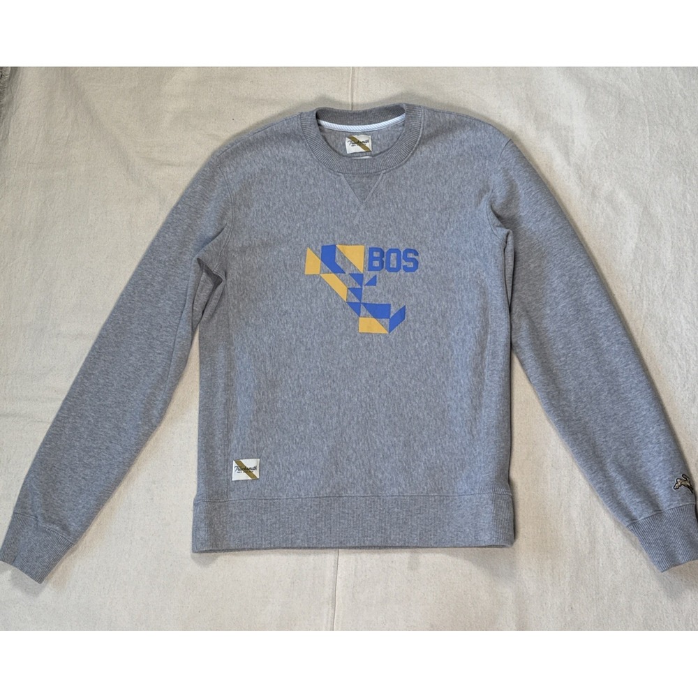 Tracksmith New England Men S BOS Running Crewneck Sweatshirt Heather Gray Logo
